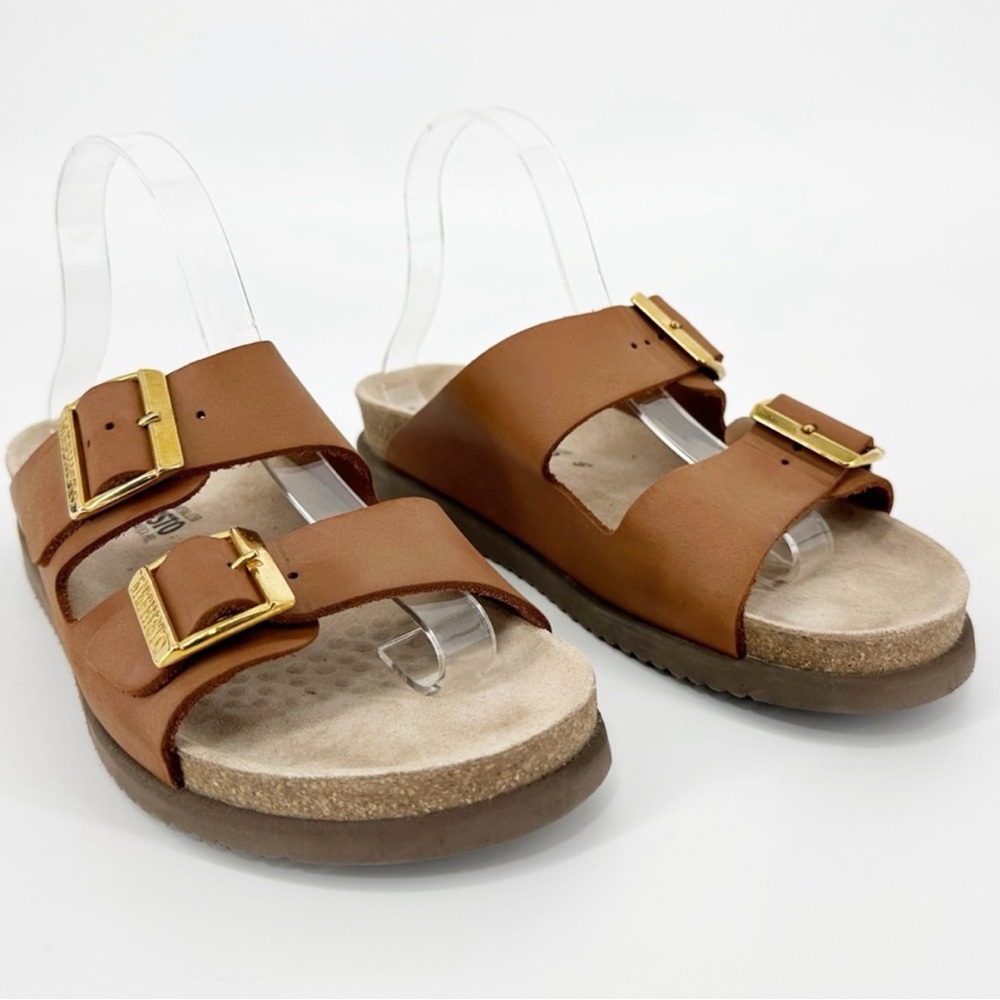 Mephisto Hester Sandals Congnac tan leather gold buckle hardware